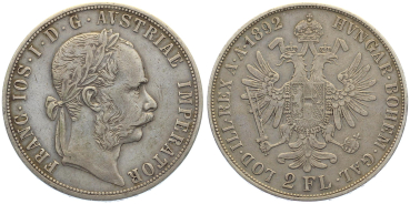 Haus Habsburg Doppelgulden (2 Florin) 1892 A Franz Josef I 1848-1916